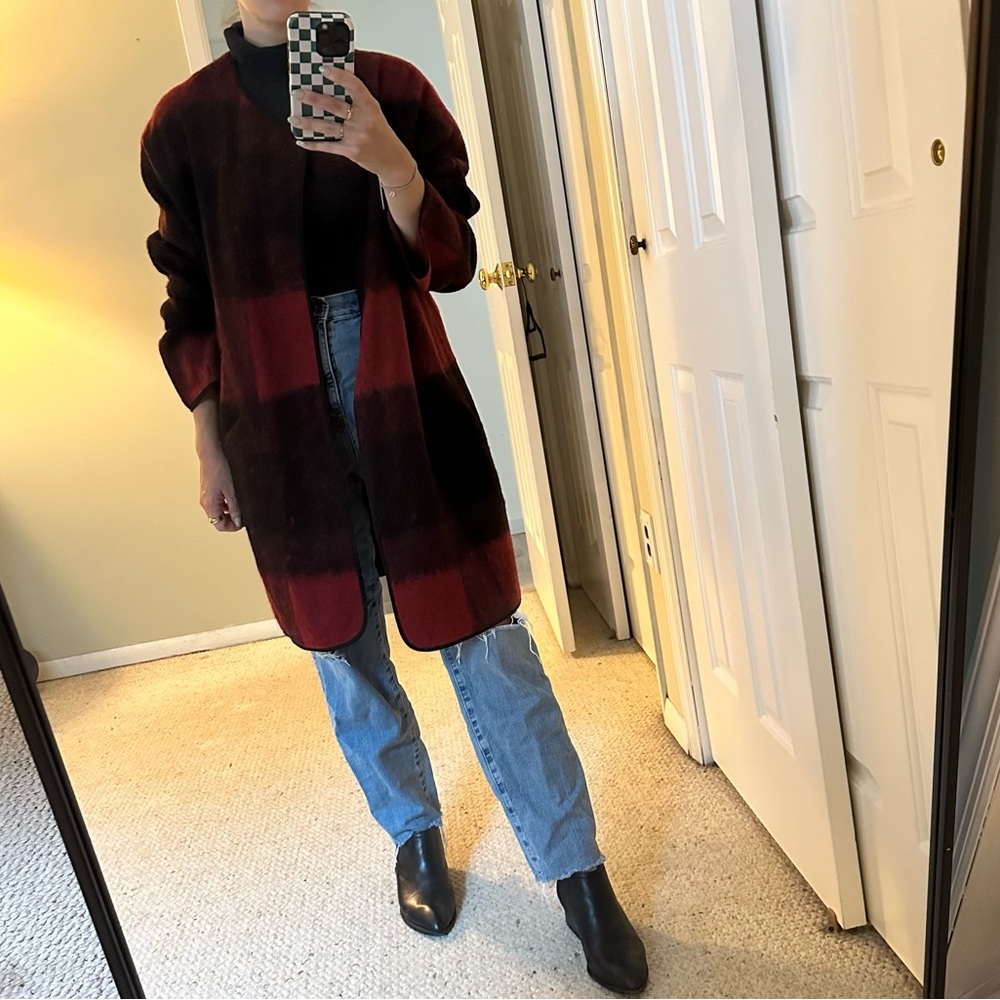 Buffalo Plaid Wool Mohair Open Coat